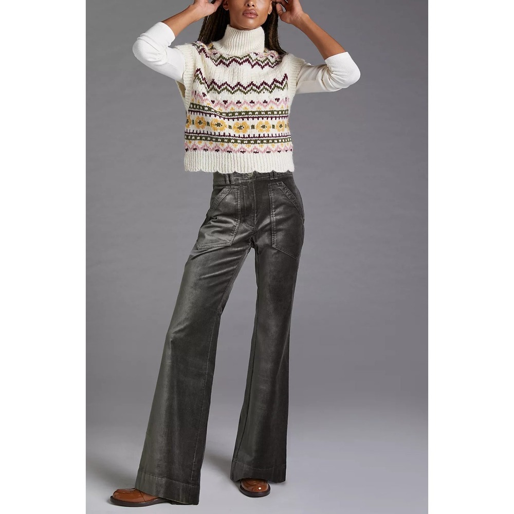 Maeve Velvet Bootcut High Waisted Pants Sz‎ 6 Gray Green 30X30.5